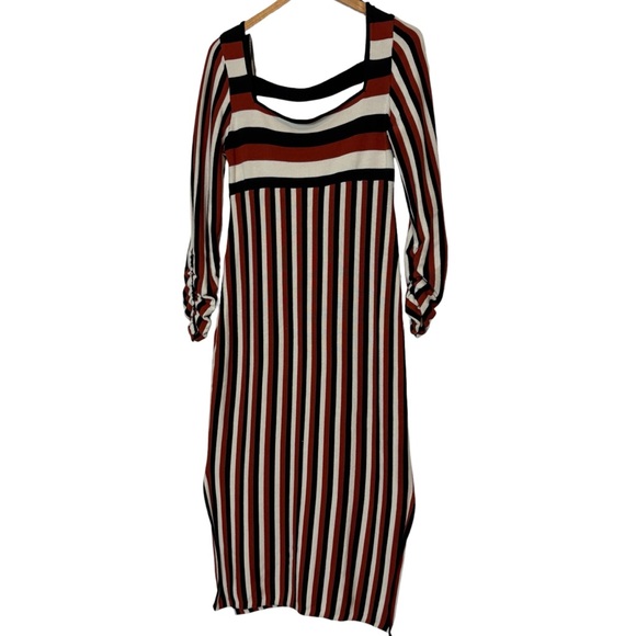 Anthropologie Striped Sweater Midi Dress Size M Long Sleeve Casual Open Back - Picture 11 of 13